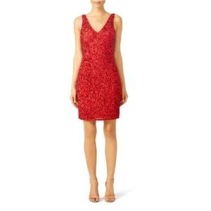 Parker Brookdale Dress Womens 0 Red Sequins Cocktail Party
